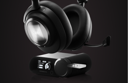 Up close image of the Arctis Nova Pro Wireless and Game DAC.