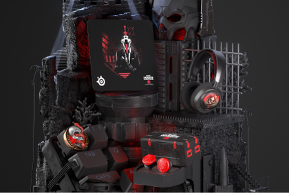 Dark, rocky scene set up with the entire Call of Duty®: Modern Warfare® III collection.