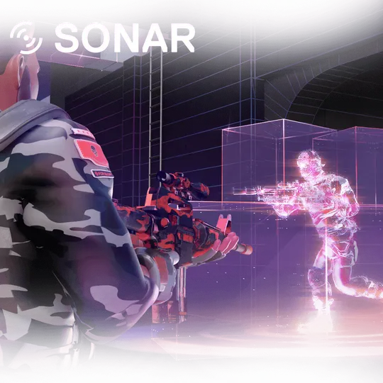 Soldier spotting an enemy behind the box, that would otherwise be hidden, due to sound